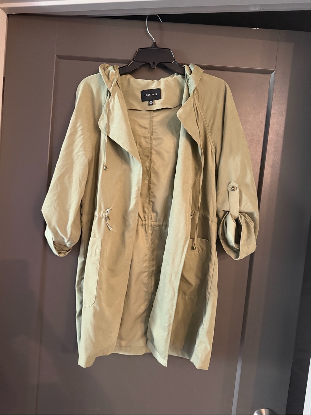 NWOT Love Tree Sage Green Lightweight Hooded Utility Jacket size Medium
